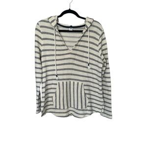 French Terry V-Neck Baja-Stripe Pullover Hoodie Old Navy Womens Small